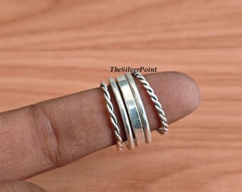 5 Silver Stacking Ring Set, Boho Midi Ring, Vintage Stackable Rings for Women