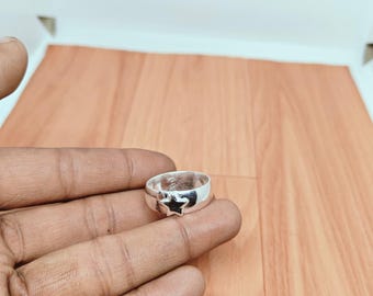 Silver Star Ring, Wide Band Statement, Boho Celestial Jewelry