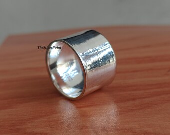 Thick Silver Band Ring, Matte Brushed Finish, Minimalist Statement Ring
