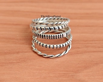 5 Pics Twisted Stacking Ring Set, Minimalist Stackable Rings, Designer Midi Rings