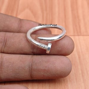 Sterling Silver Nail Ring, Adjustable Wrap Ring, Minimalist Rings for Men or Women