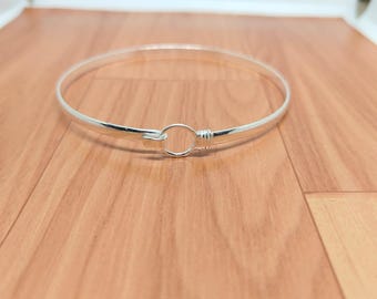 Sterling Silver Minimalist Bangle Bracelet, Hook Clasp Everyday Jewelry