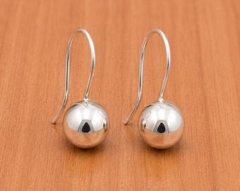 Sterling Silver Ball Drop Earrings, Minimalist Dangle Earrings, Handmade Everyday Jewelry, Gift for Her