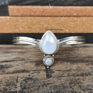 Handmade Sterling Silver Double Moonstone Bangle: Boho Gemstone Bracelet