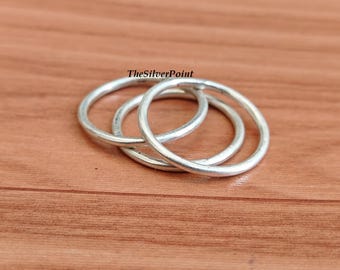3 Minimalist Silver Ring Set, Twisted Stackable Rings, Simple Band Rings for Women