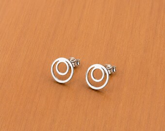 Minimalist Circle Stud Earrings, Sterling Silver Geometric Earrings, Everyday Jewelry Gift for Women