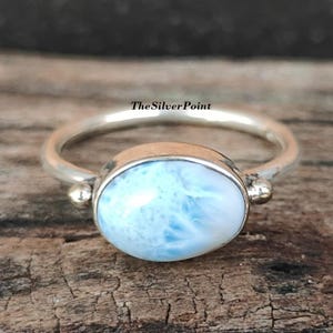 Oval Larimar Sterling Silver Ring - Boho Handgjorda Smycken