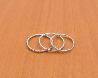Set of 3 Sterling Silver Stacking Rings, Twisted Rope Ring, Minimalist Rings, Stackable Jewelry