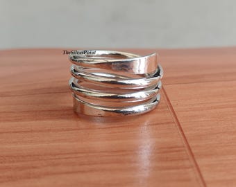 Silver Wrap Multi Layer Coil Rings, Minimalist Spiral Ring, Statement Adjustable Ring
