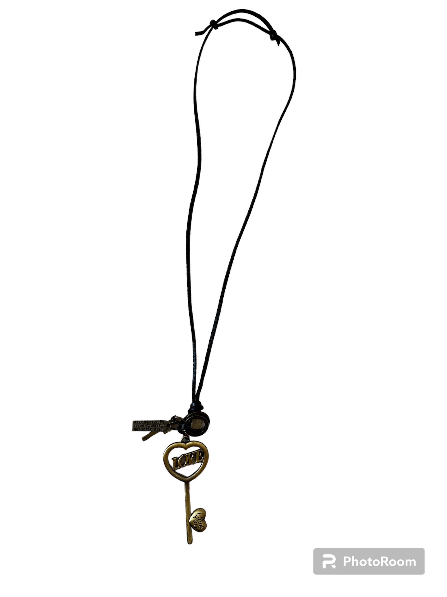 Harmonys Embrace Leather and Brass Key Necklace Etsy