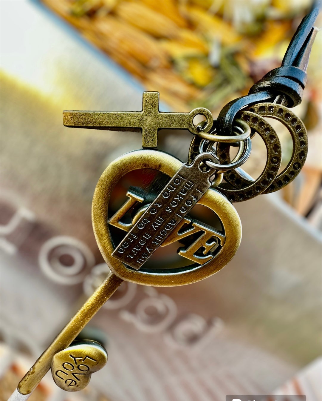 Harmonys Embrace Leather and Brass Key Necklace Etsy