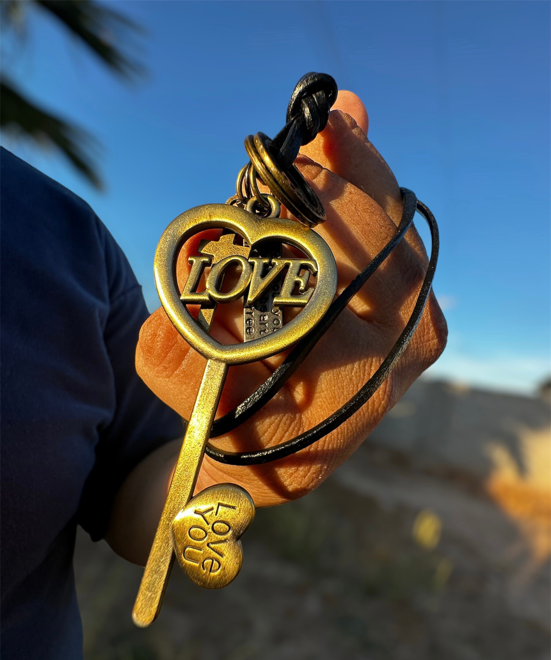 Harmonys Embrace Leather and Brass Key Necklace Etsy