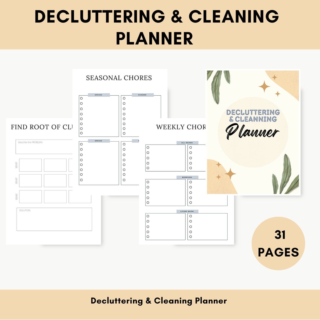 Decluttering Cleaning Planner A4 | Self Care Calendar | Care Checklist ...