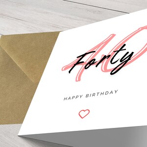 Personalisierte Chic Minimalist Modern Milestone 40th Birthday Karte für sie - Elegante Grüße für einen besonderen Tag
