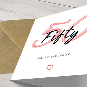 Personalisierte Chic Minimalist Modern Milestone 50. Geburtstagskarte für sie - Elegante Grüße für einen besonderen Tag