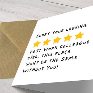 Désolé de votre départ ! Carte porte-bonheur « Meilleur collègue de travail de tous les temps », nouvel emploi personnalisé, désolé de votre départ, carte de voeux