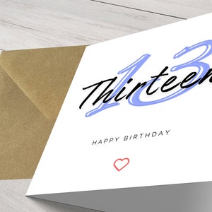 Personalisierte schicke minimalistische moderne Meilensteinkarte zum 13.Geburtstag für Ihn - Elegante Grüße für einen besonderen Tag