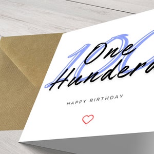 Personalisierte schicke minimalistische moderne Meilensteinkarte zum 100.Geburtstag für Ihn - Elegante Grüße für einen besonderen Tag