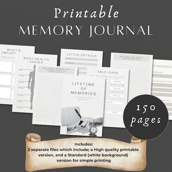 Capture a Lifetime of Memories with our 150 Page Printable Journal - Perfect for Family Stories, Timeless Gift for Creating Lasting Legacies