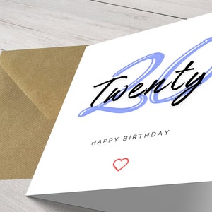 Personalisierte Chic Minimalist Modern Milestone 20th Birthday Karte für ihn - Elegante Grüße für einen besonderen Tag