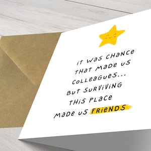 Un hasard qui a fait de nous des collègues ! Carte porte-bonheur pour amis, nouvel emploi personnalisé, carte désolé de votre départ