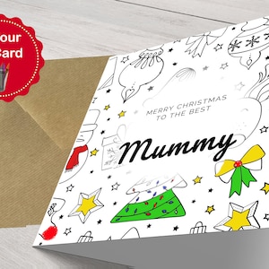 Colour In Christmas Card For Mummy, Merry Christmas Mummy, Children's Christmas Card, Happy Christmas, From Son Daughter, Xmas Card