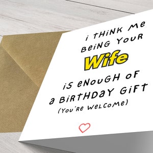 Desejos engraçados de feliz aniversário para meu marido/esposa - cartão feito à mão com amor, cartão minimalista para sua esposa e parceiro