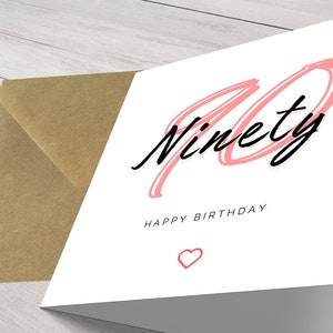Personalisierte Chic Minimalist Modern Meilenstein 90. Geburtstagskarte für sie - Elegante Grüße für einen besonderen Tag