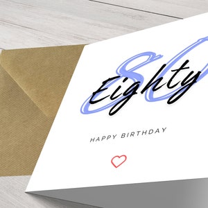 Personalisierte schicke minimalistische moderne Meilensteinkarte zum 80.Geburtstag für Ihn - Elegante Grüße für einen besonderen Tag