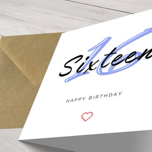 Personalisierte schicke minimalistische moderne Meilensteinkarte zum 16.Geburtstag für Ihn - Elegante Grüße für einen besonderen Tag
