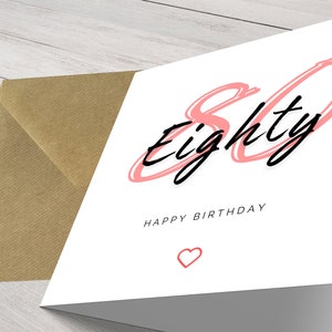 Personalisierte Chic Minimalist Modern Milestone 80. Geburtstagskarte für sie - Elegante Grüße für einen besonderen Tag