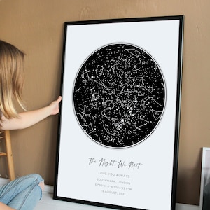 Gepersonaliseerde sterrenkaart ingelijste print, cadeau nieuwe baby, huwelijkscadeau jubileum, aangepaste sterrenkaart, kunst aan de muur