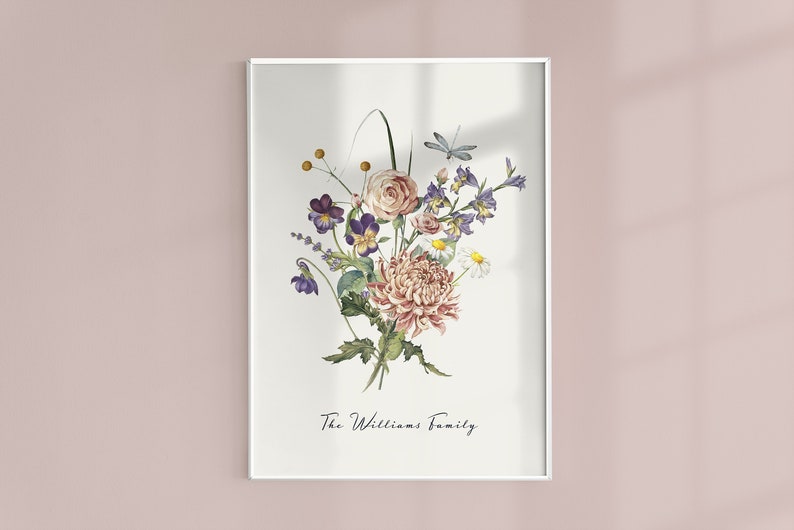 Personalised Watercolour Birth Flower Print, Wall Art, Birthday Gift, Minimalist Home Decor, Personalised gift image 6