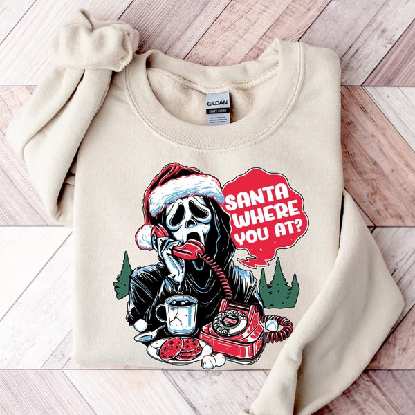 Retro Santa Where U At Funny Sweatshirt, Vintage Santa Sweatshirt, Retro Scream Santa Shirt, Holiday Clothing Women, Gift for Woman a816