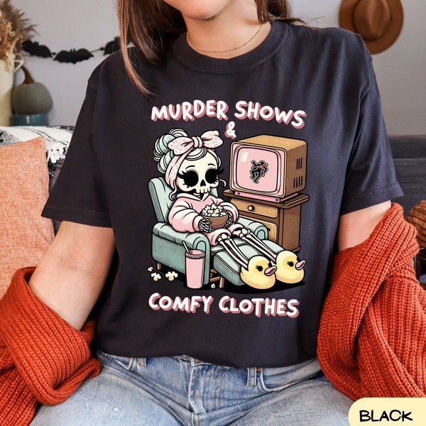 Comfort Colors True Crime T-Shirt for Women,True Crime Tee, Messy Bun, Murder Shows Comfy Clothes for True Crime Junkie, Funny True Crime