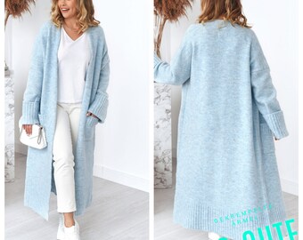 Strickmantel oversized & GRATIS PARFÜM 33ml | Weiche Damen oversize Long Strickjacke | Langer Wolle Mantel Cardigan / Strickweste | S M L XL