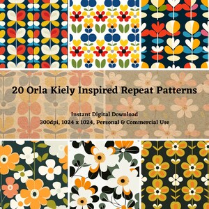 20 Seamless Orla Kiely Inspired Patterns Digital Download Stem