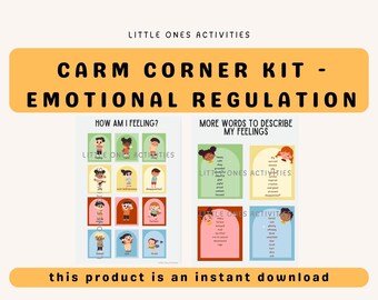 Rincón de la calma - Niños pequeños y mayores - Pósteres sobre emociones, ejercicios de respiración, afirmaciones y estrategias de conexión con el presente - Regulación emocional infantil