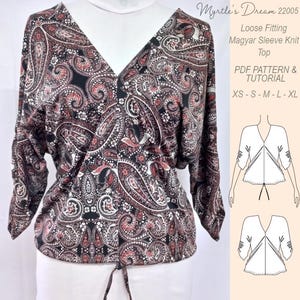 Magyar Sleeve Knit Top Sewing Pattern: Ruching Detail (XS-XL) (PDF Pattern)