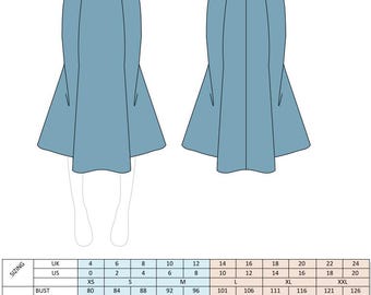 Fitted Fishtail Skirt Pattern: Paneled Design (sizes 4-24 UK