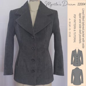 Tailored Jacket Sewing Pattern: Wide Lapel, Fitted Design (Sizes 4-16 UK) (PDF Pattern)