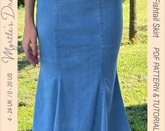 Fitted Fishtail Skirt Pattern: Paneled Design (Sizes 4-24 UK / 0-20 US) (PDF Pattern)