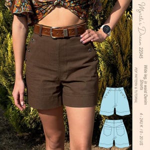Wide Leg Denim Shorts Sewing Pattern: Classic In-Waist Design (Sizes 4-24 UK) (PDF Pattern)