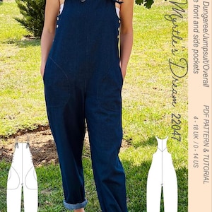 Mönster. Bekväm, överdimensionerad dungaree/jumpsuit/overall för bekymmerslösa mysdagar. Syprojekt för medelsvåra behov. Storlekar 4-18 UK.