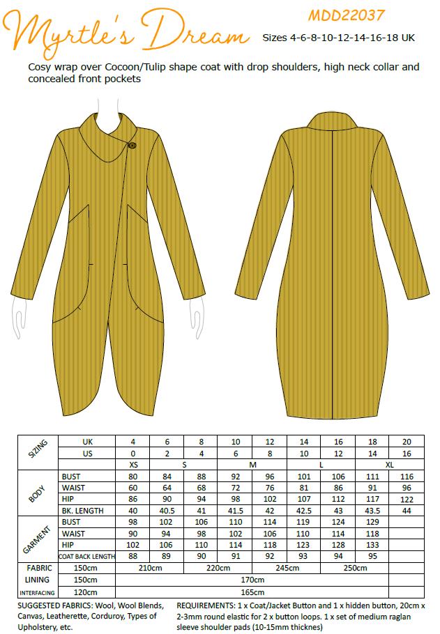 Cocoon Coat Lined Sewing Pattern: Drop Shoulder Design (sizes 4-18 UK ...