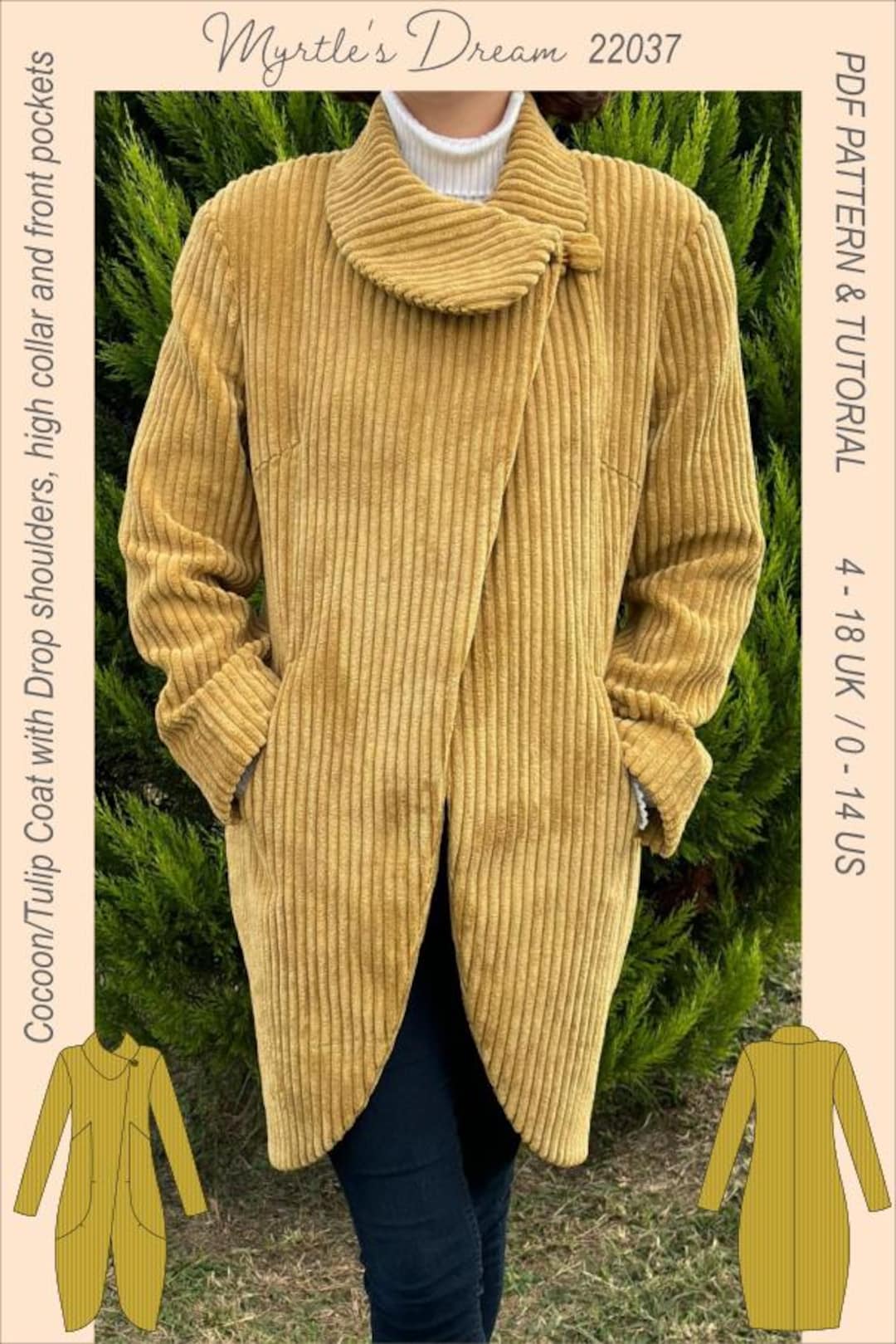 Pattern. Cocoon/tulip Shaped Coat With Drop Shoulders High Neck Collar ...