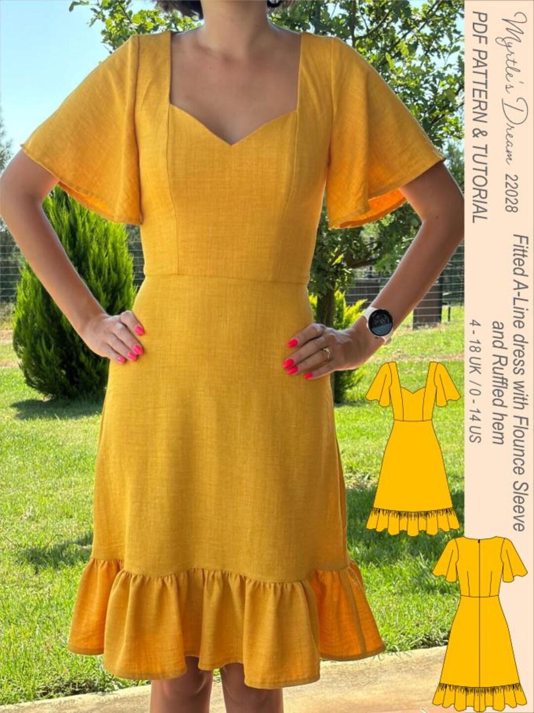 A-line Dress Sewing Pattern: Flounce Sleeves, Ruffle Hem (PDF) - Etsy A-line Dress Sewing Pattern: Flounce Sleeves, Ruffle Hem (PDF) - Etsy