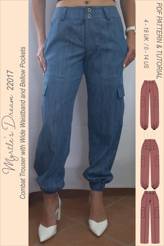 Pattern. Cargo Pants Low Waist With Multiple Flap Pockets. Sizes 4 18 UK. Intermediate Sewing Project. Etsy