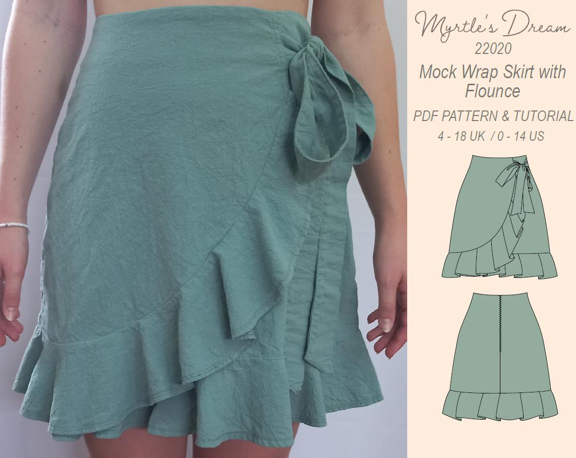 Pattern Wrap Over Skirt With Flounce and Side Tie in Sizes 4 18 UK