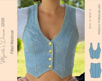 Cropped Waistcoat Sewing Pattern: Fitted Vest (Sizes 4-18 UK / 0-14 US) (PDF Pattern)
